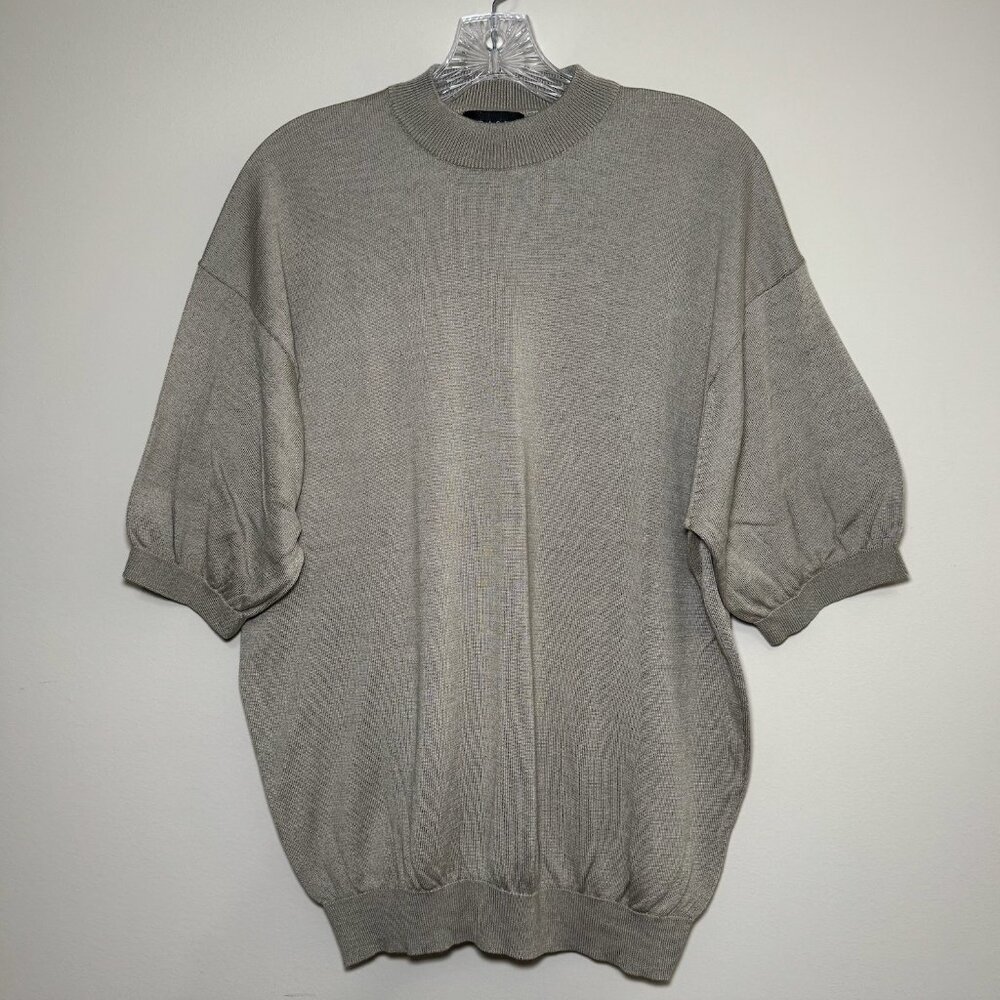 Barracuda 55% silk beige short sleeve ribbed crewneck sweater soft size large